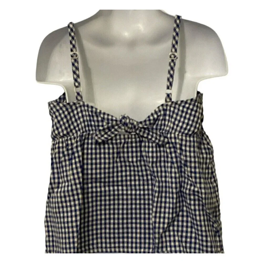 Old Navy Girl Cami Top Size XS 5 Navy Gingham SL Bow Back Adjustable Straps